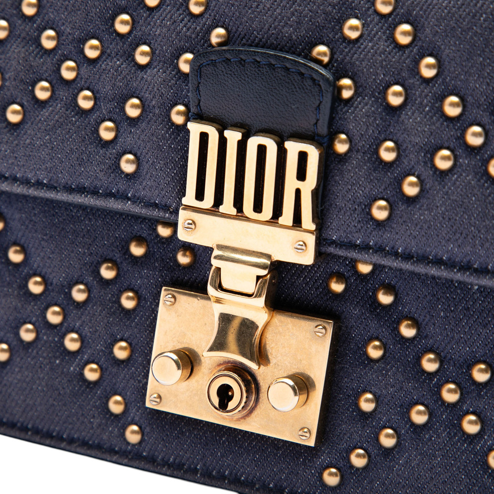 Pre-Loved Dior Denim Cannage Studded DiorAddict Wallet on Chain - Picture 5 of 6